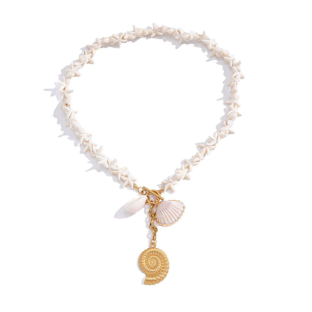 White bead necklace with hanging coastal charms