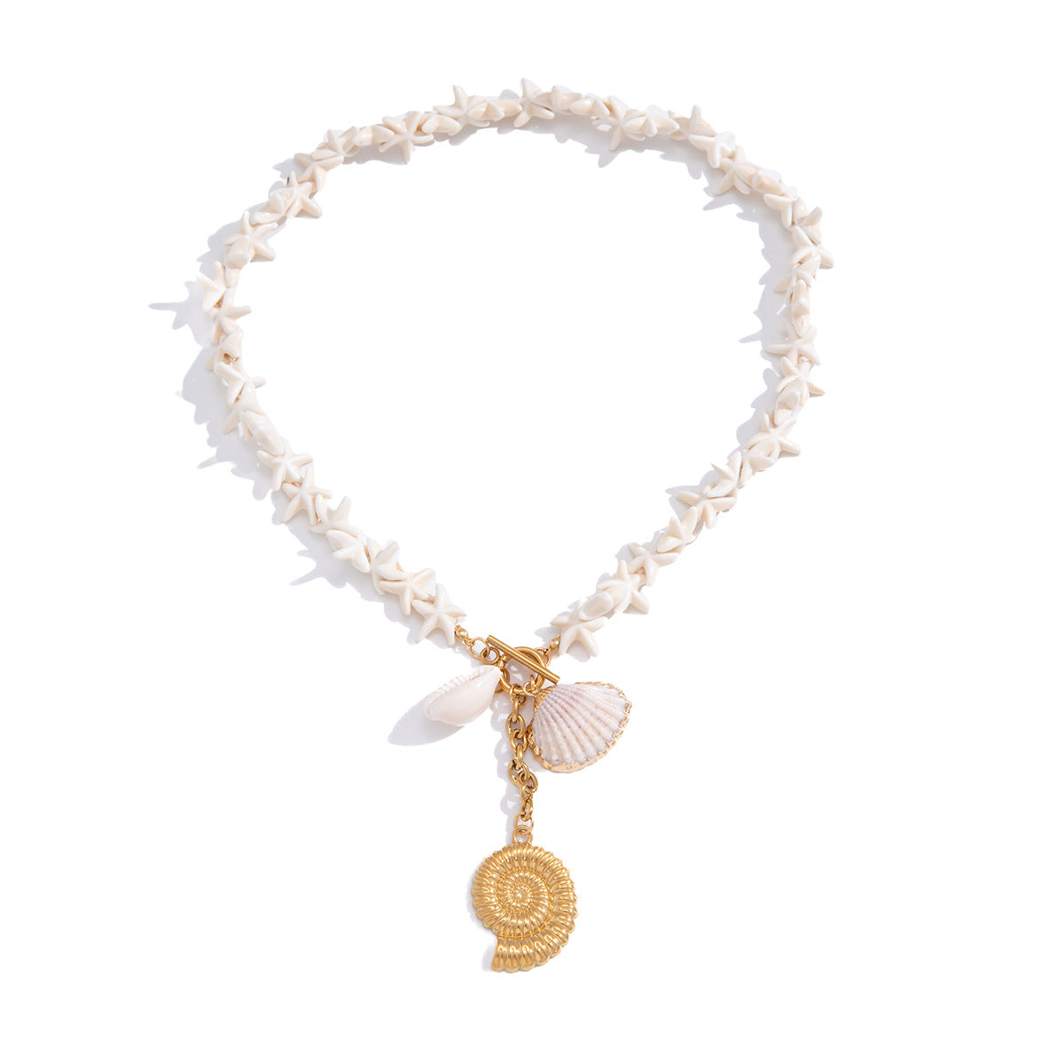 White bead necklace with hanging coastal charms