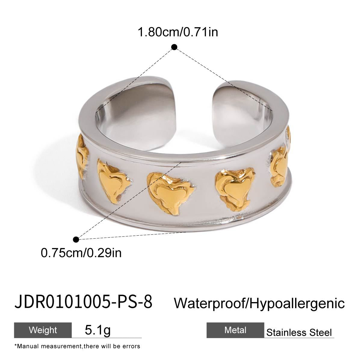 Heart Stainless Steel Ring and Stud Earring Collection in Mixed Finishes – display view