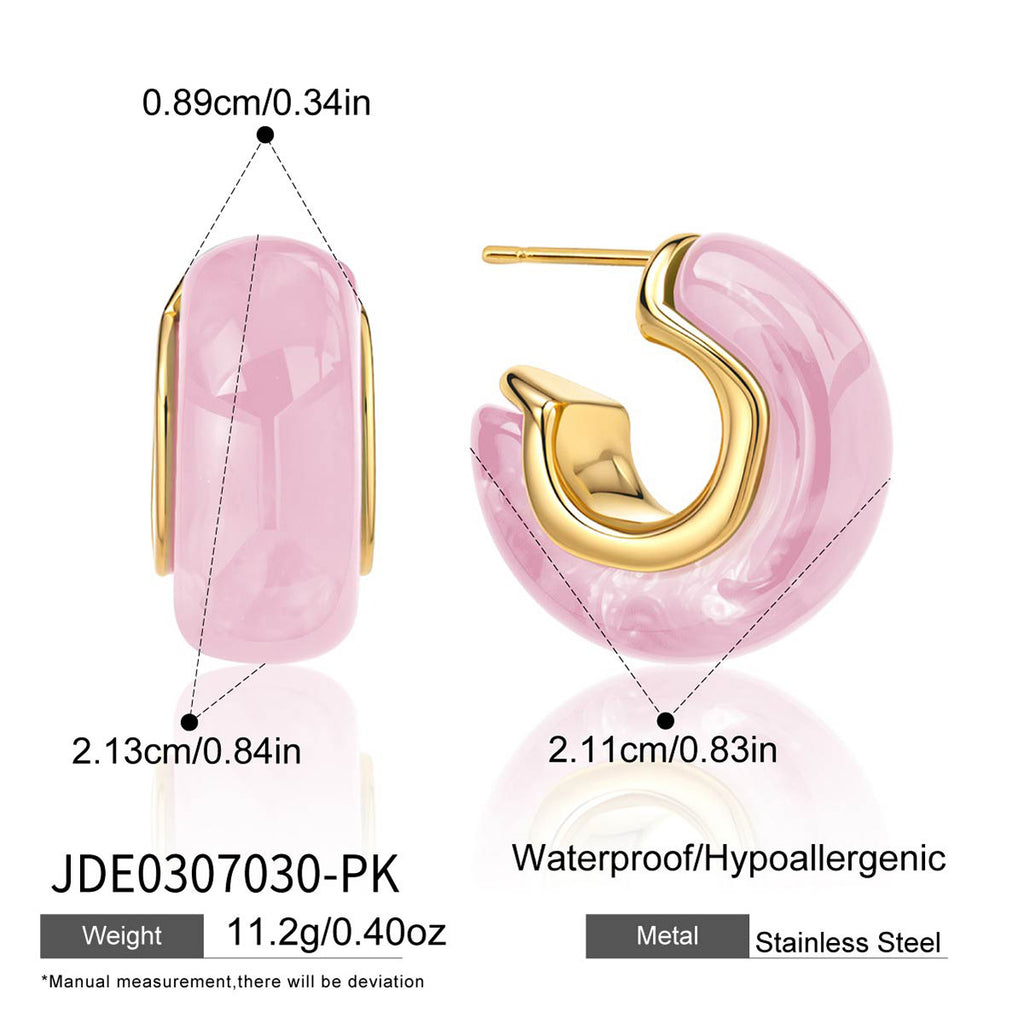Pink faceted hoop size diagram and stud post