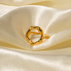 Gold Plated Stainless Steel Sculptural Circle Double-Band Open Ring — front view