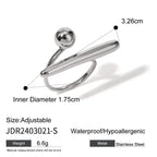 Silver-Finish Sculptural Stainless Steel Open Ring Collection back and closure detail