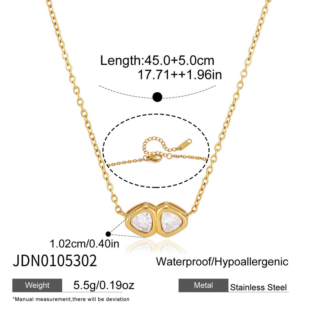 Horizontal two-stone necklace dimensions and clasp reference