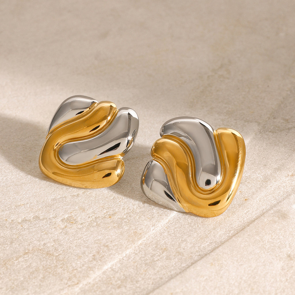 Two-Tone Sculptural Stainless Steel Stud Earrings — wholesale view 2