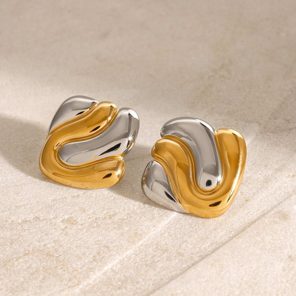 Two-Tone Sculptural Stainless Steel Stud Earrings — wholesale view 2