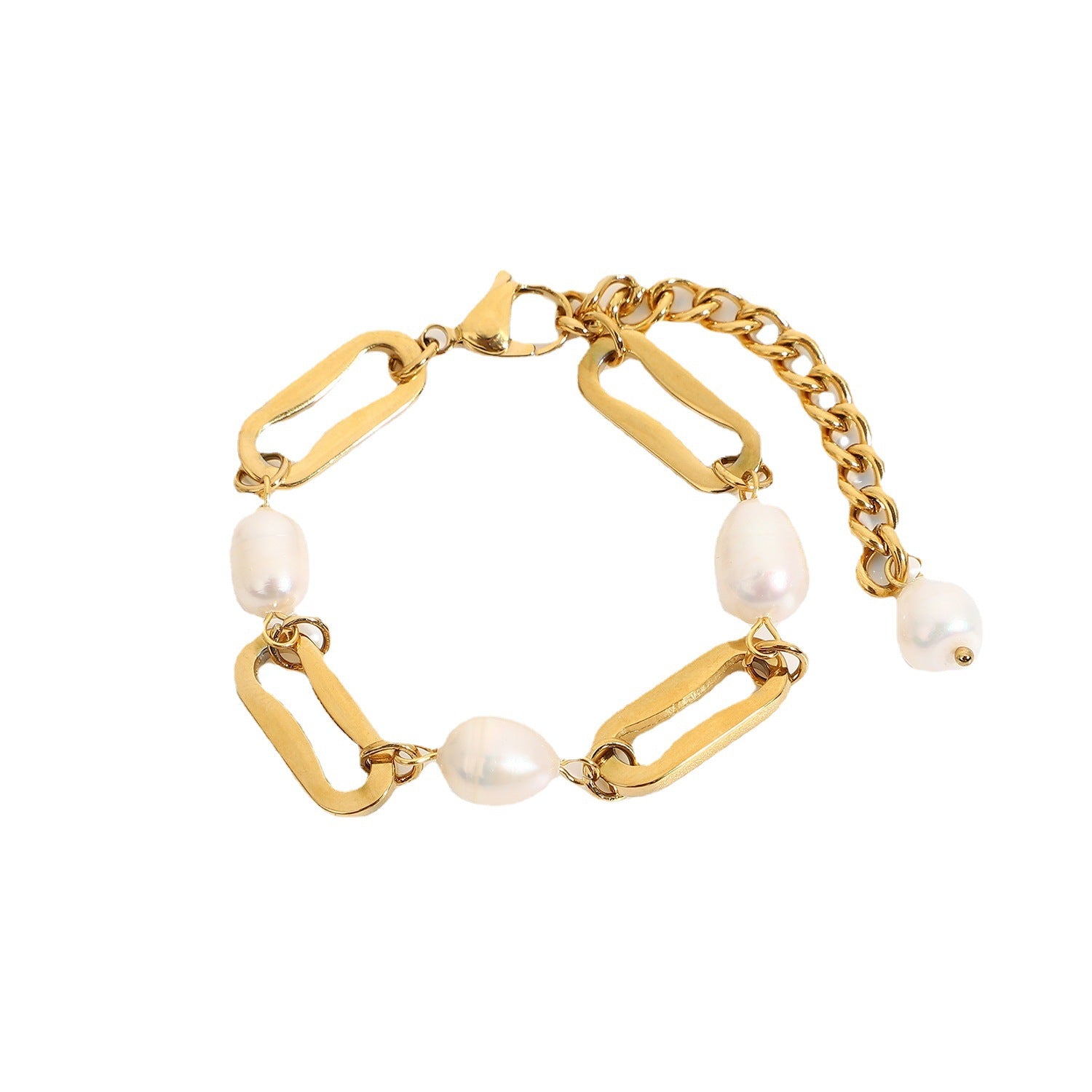 isolated freshwater pearl bracelet with open rectangular links