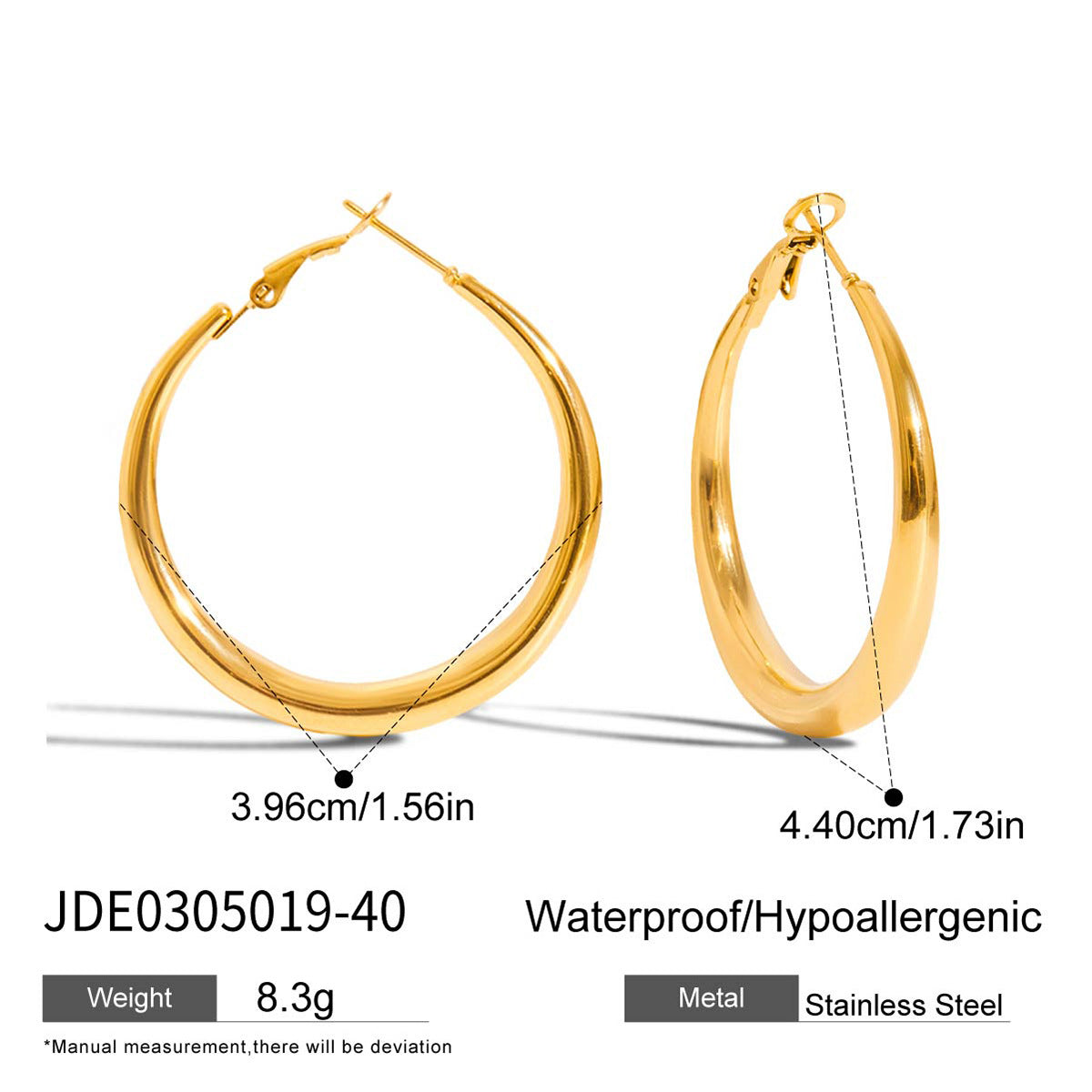 40 mm gold plated graduated hoop earring dimensions