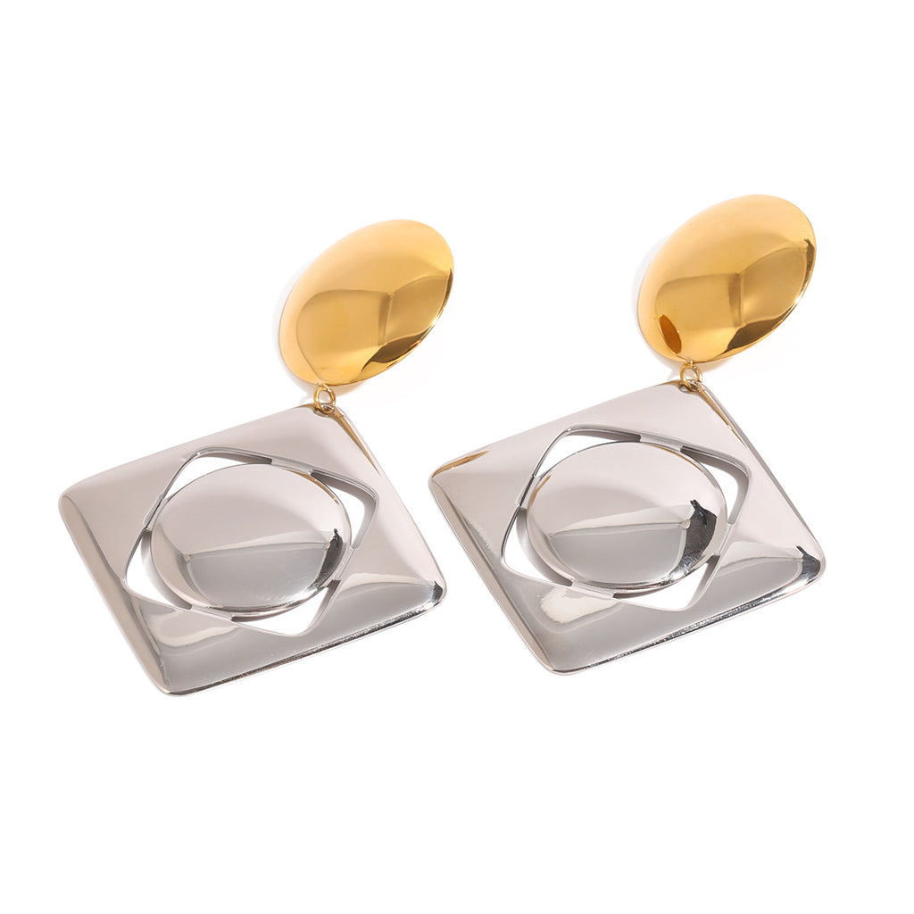 Two-Tone Geometric Stainless Steel Drop Earrings — wholesale view 4