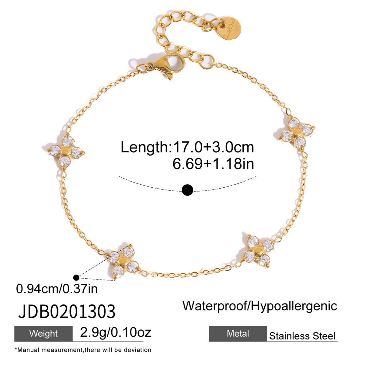Flower station chain bracelet dimensions