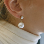 Imitation Pearl and Clear Stone Stainless Steel Drop Earrings — front view of the pearl-look drops