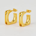 gold plated brass square hoop earrings with double-line profile