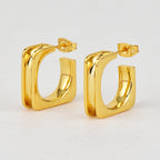 gold plated brass square hoop earrings with double-line profile