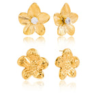 Gold-Tone Floral Stainless Steel Earring Collection finish and shape detail