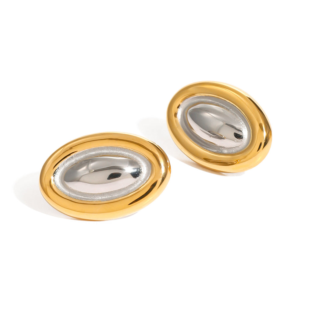 Two-Tone Oval Dome Stainless Steel Stud Earrings – product view 4