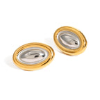 Two-Tone Oval Dome Stainless Steel Stud Earrings – product view 4