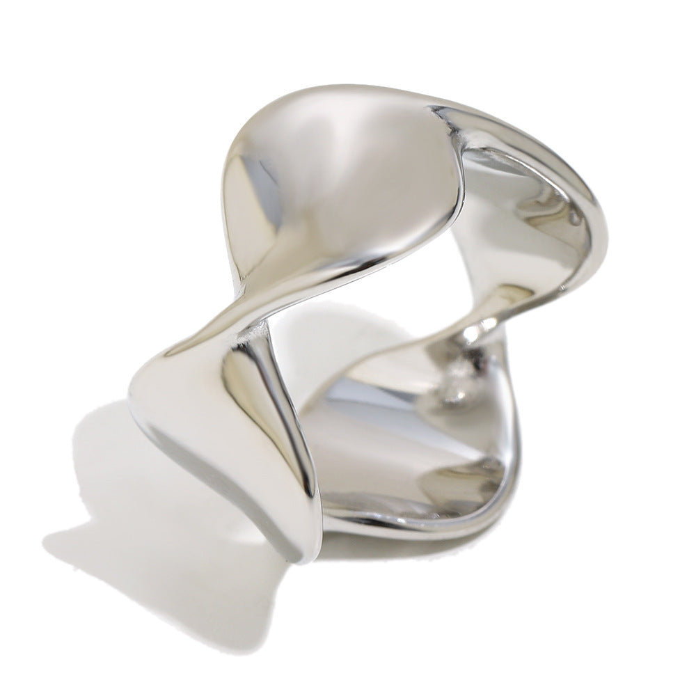 isolated silver finish stainless steel wave ring