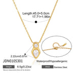 Round-and-pear pendant necklace with length and material chart