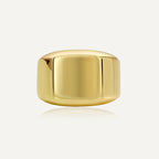 front view of gold plated brass rounded-square signet ring