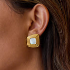 Wholesale Gold-Tone Stainless Steel Resin Square Stud Earrings in Three Colors - side profile