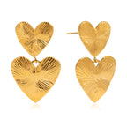 Wholesale Gold-Tone Stainless Steel Double Heart Drop Earrings - design detail