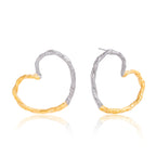 Mixed-Finish Open Heart Stainless Steel Hoop Earrings finish and shape detail