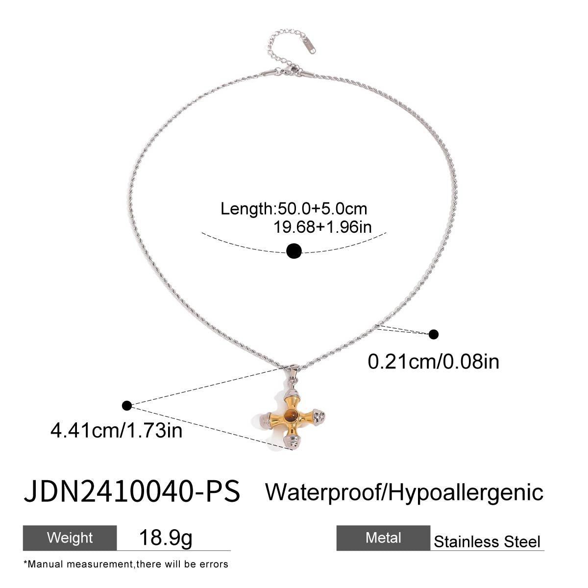 Cross necklace showing chain length and pendant height