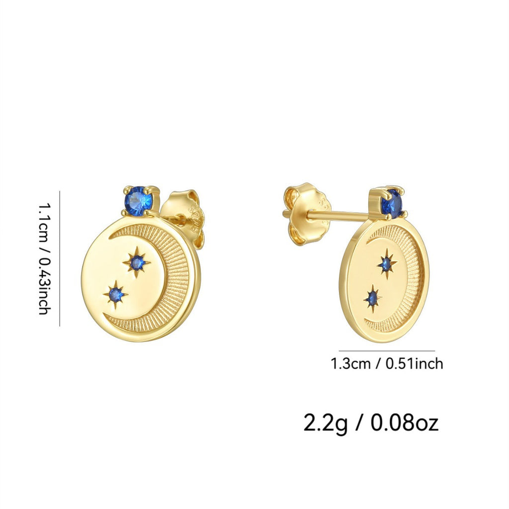 celestial disc earrings with 13 by 11 mm size and 2.2 g weight