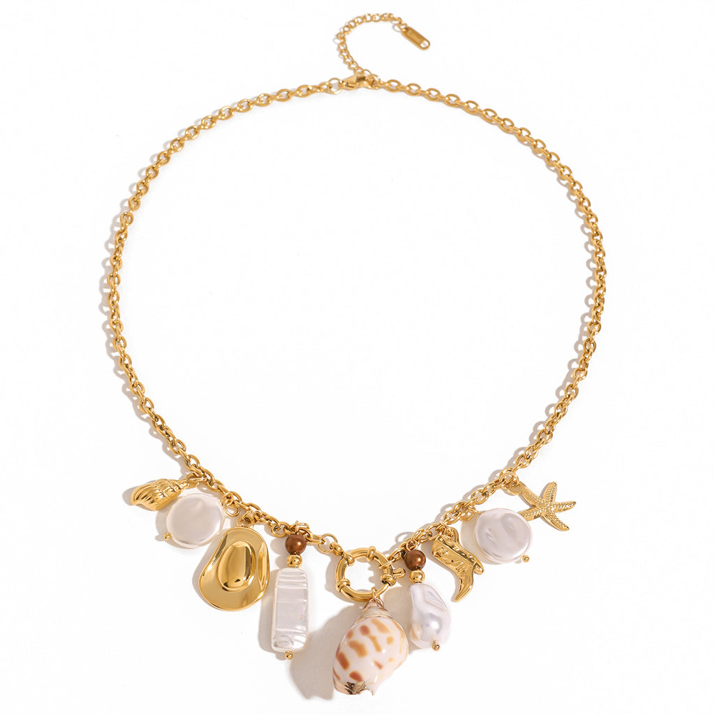 Gold-Tone Stainless Steel Ocean Charm Necklace — alternate angle