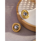 Gold Plated Two-Tone Stainless Steel Spiral Stud Earrings — front view