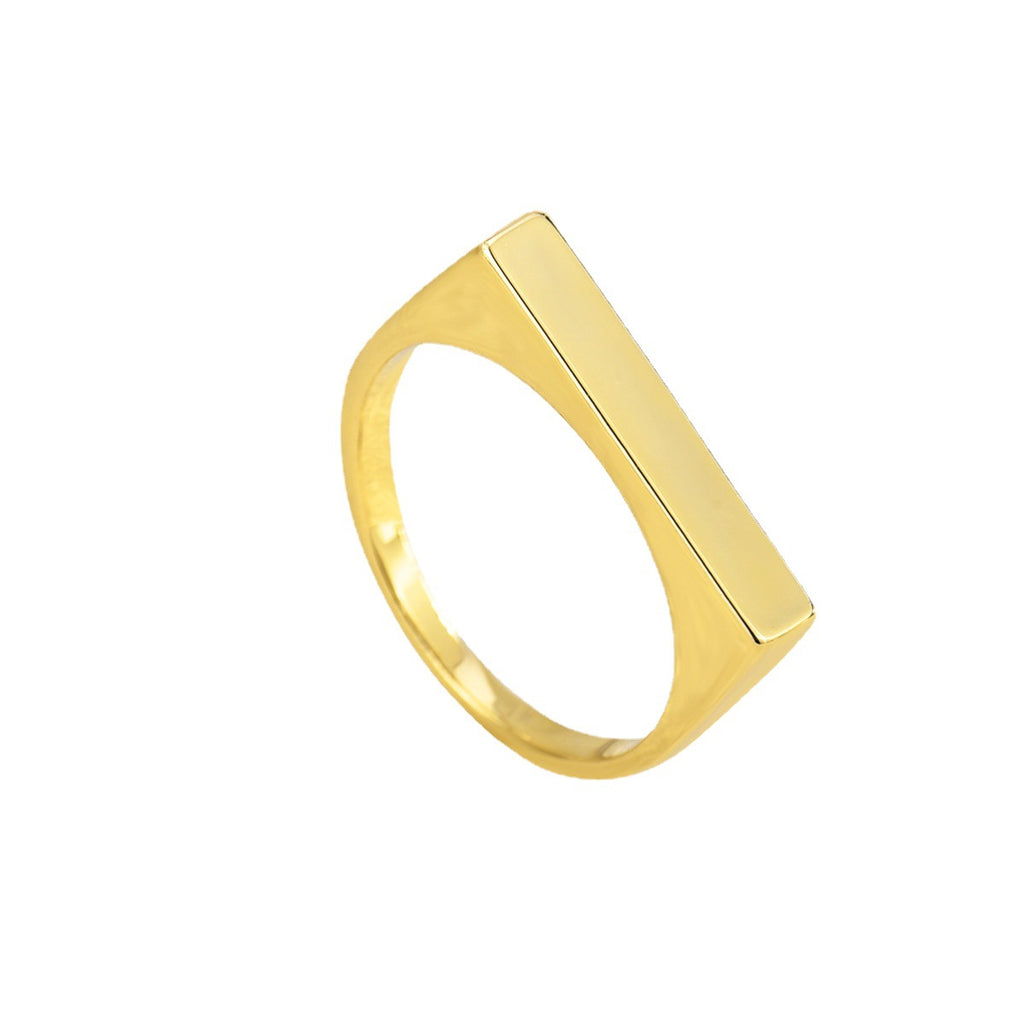 front cutout of polished gold plated rectangular bar ring