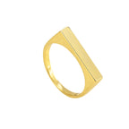front cutout of polished gold plated rectangular bar ring