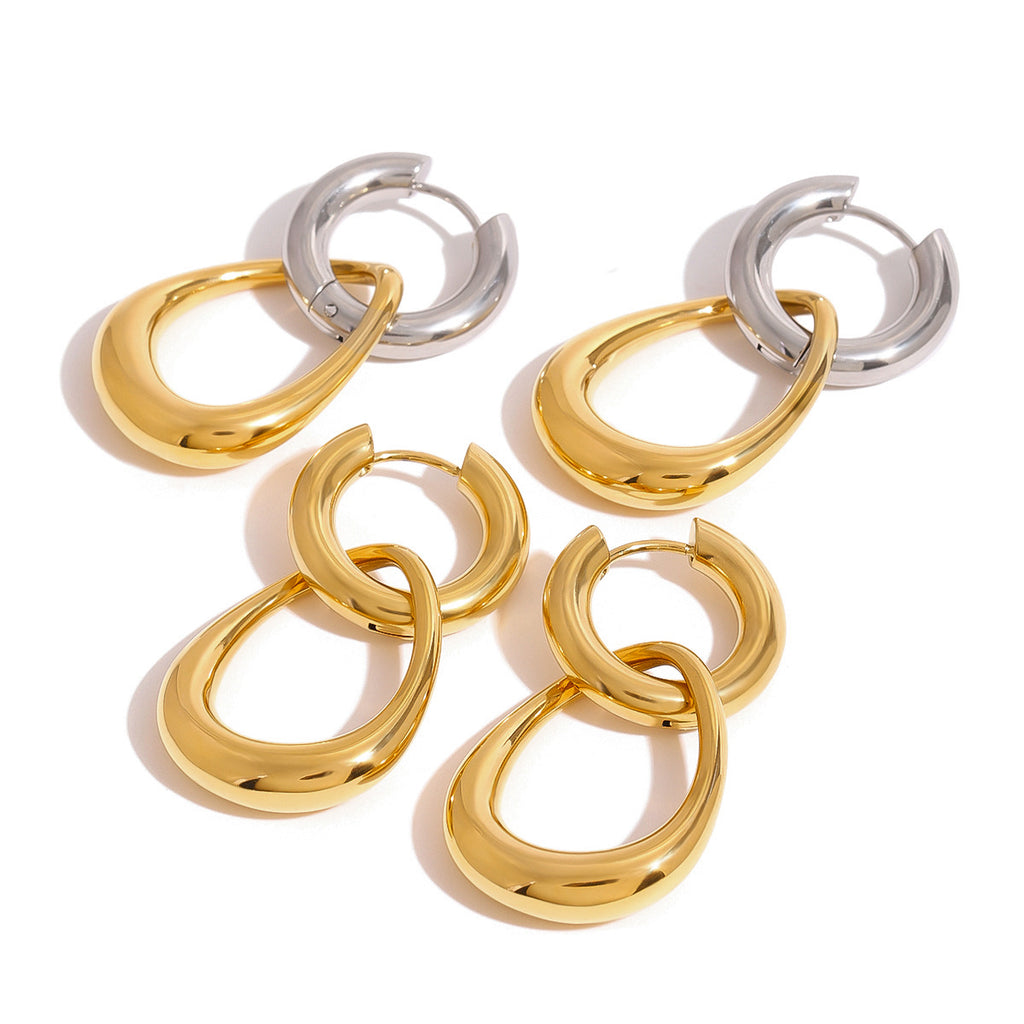 Two-Tone Interlocking Stainless Steel Hoop Drop Earrings — wholesale view 4