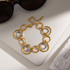 Two-Tone Circular Link Stainless Steel Bracelet close-up product view