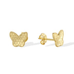 angled view of gold plated 925 silver butterfly earrings