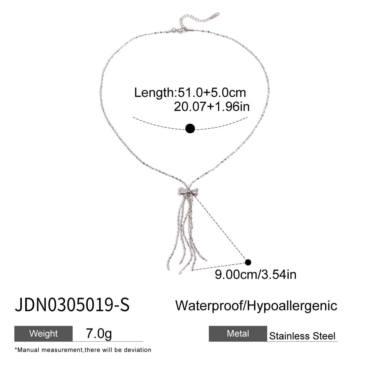 Wholesale Silver-Finish Stainless Steel Tassel Necklace Collection - finish detail