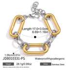 Two-tone link bracelet with dimensions and closure detail