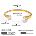 Oval-and-round stone cuff with dimension diagram