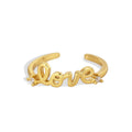 close isolated view of the open ends behind the LOVE ring face