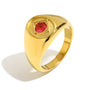 gold plated stainless steel signet ring with round red stone