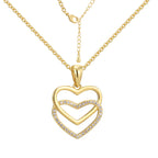 gold plated double heart necklace with lobster clasp and extension chain