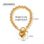 Gold Plated Stainless Steel Pearl-Look Charm Bracelet Collection – size and variant reference