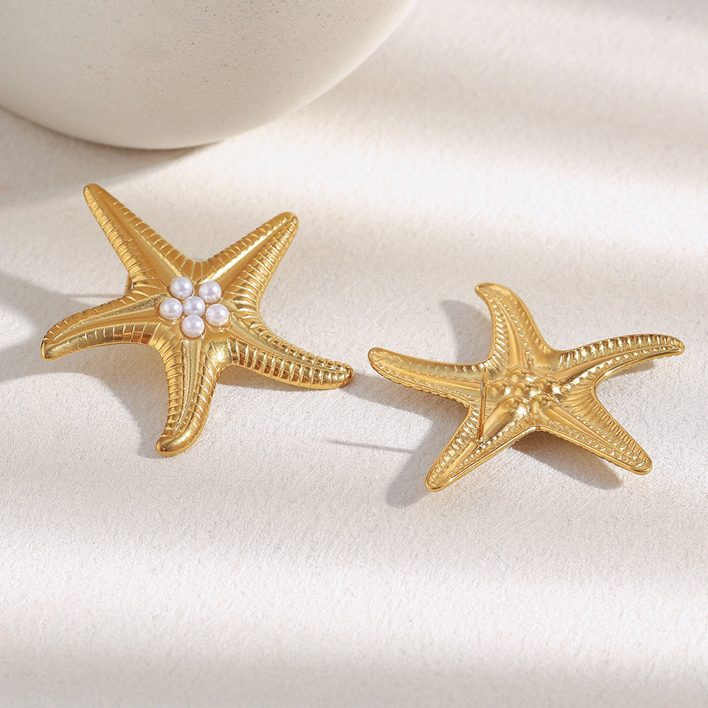 front and back views of stainless steel starfish stud earrings