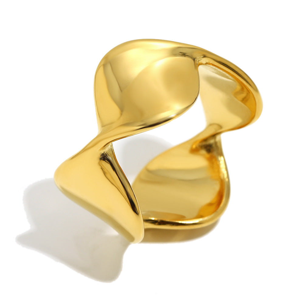 isolated gold plated stainless steel wave ring