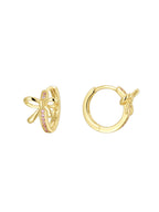 925 Sterling Silver Bow Zirconia Huggie Hoop Earrings — bow loops and hinge close-up