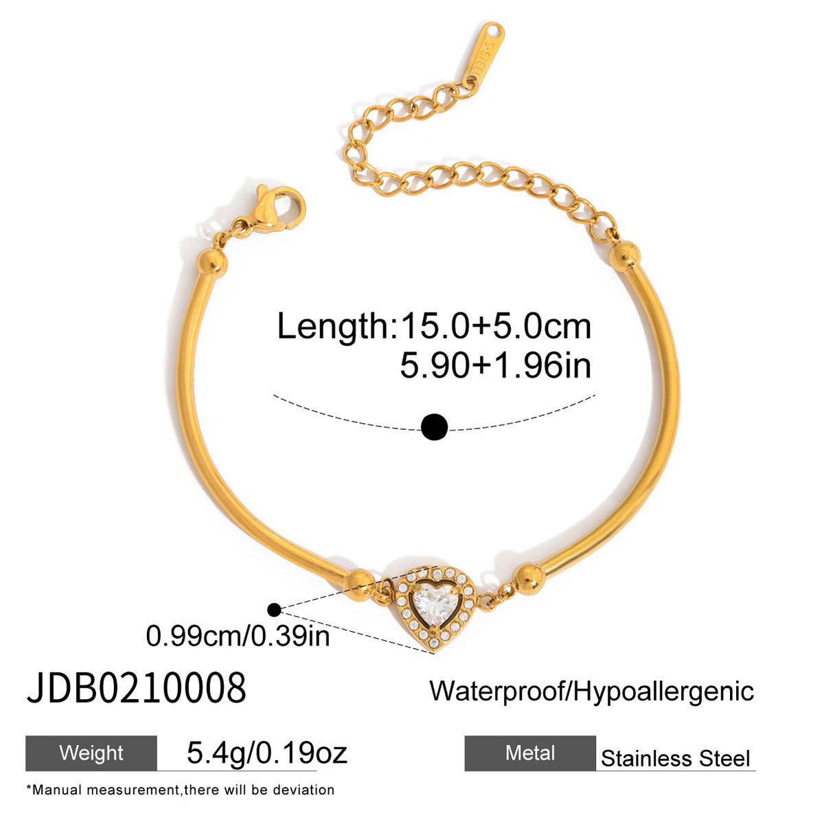 Heart-center slim bangle bracelet
