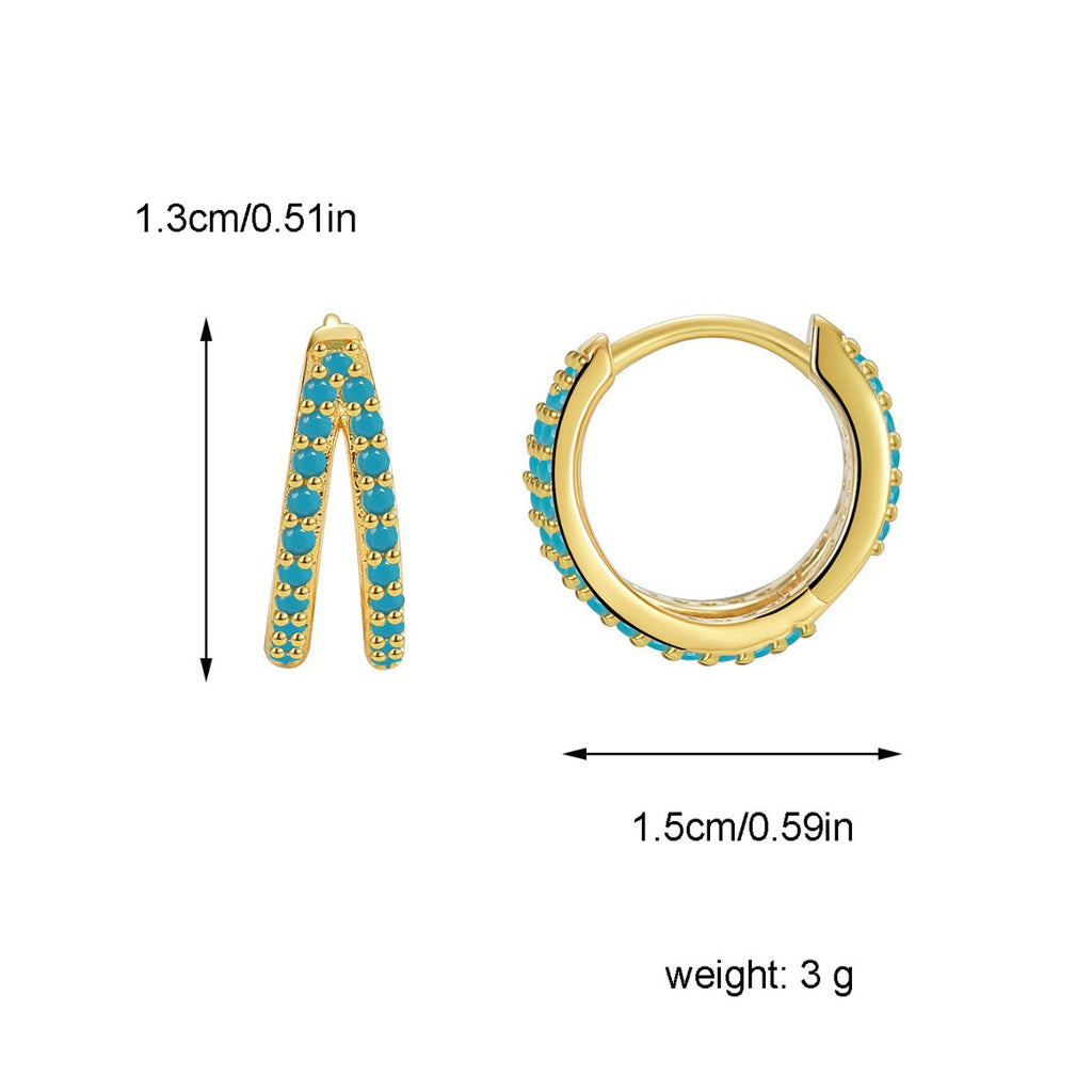 turquoise-color stone hoops with 15 by 13 mm dimensions and 3 g weight