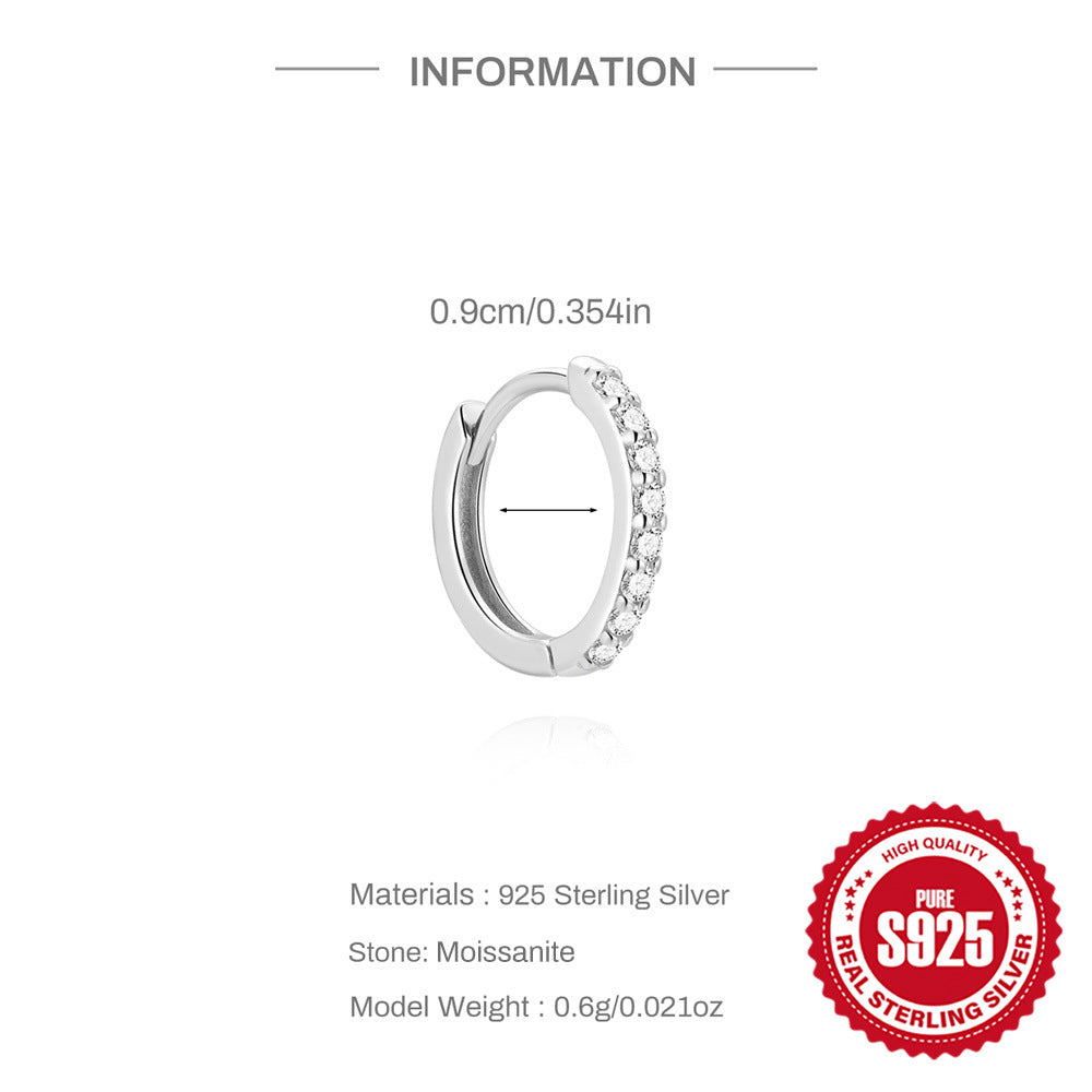 9 mm single 925 silver moissanite huggie with weight details
