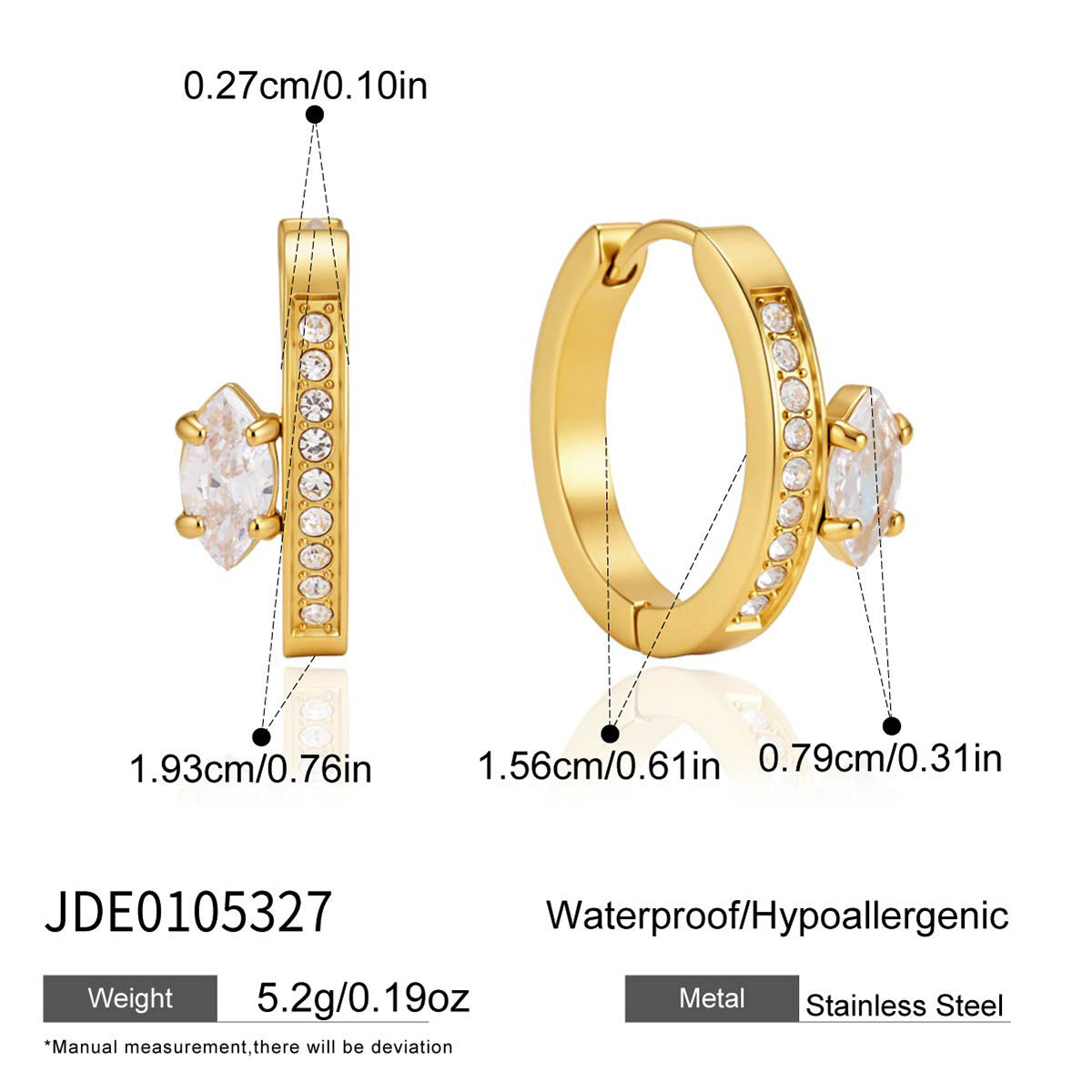 Hoop and side stone dimensions with material reference