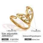 Adjustable open leaf ring with measurement diagram