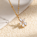 Clear petal flower pendant on a station chain